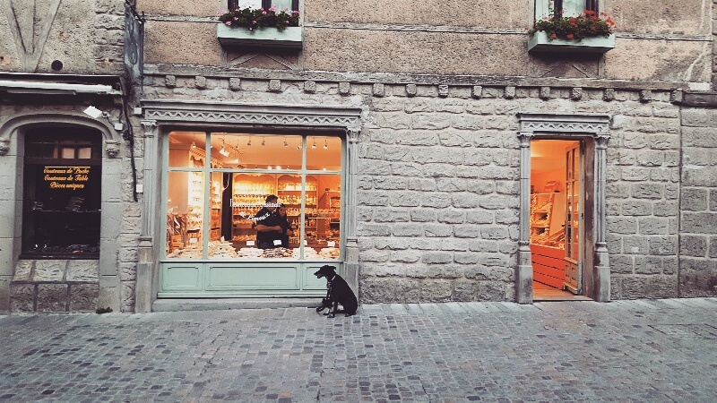Image: Margot outside a candy shop in Carcassonne